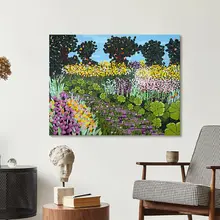 印象派手描きオイルペインティング 花園風景の壁掛けアート【リビング・玄関・ダイニング用】