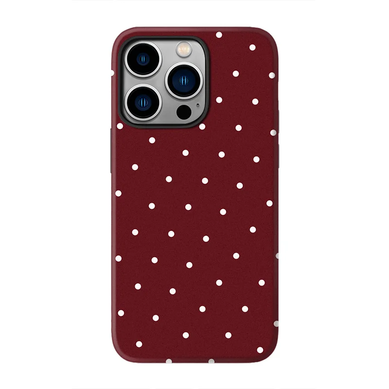 酒紅色ドット柄のiPhone用ケース：レトロデザインと二重構造で実用性と美しさを両立
