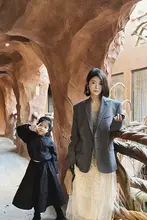 オーストラリア輸入 高級メリノウールのチェック柄ロングジャケット【ゆったりとしたフィット・女性用】