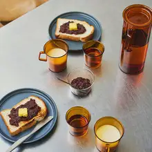 琥珀色の耐熱ガラス製コーヒーカップ【レトロデザイン・冷水用・牛乳・ジュース対応】