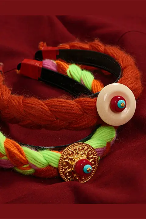 女性用 藏式ヘアアクセサリー【アンティーク風・ヘアバンド・バイカラー】