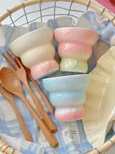 手握りデザインのカラフルな陶器製カップ【コーヒー・アイスクリーム・デザート用】