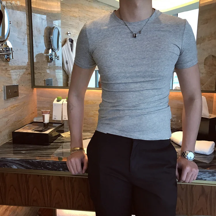 夏用 薄手 クルーネック メンズフィット短袖Tシャツ【ストレッチ・通気性・シンプルデザイン】