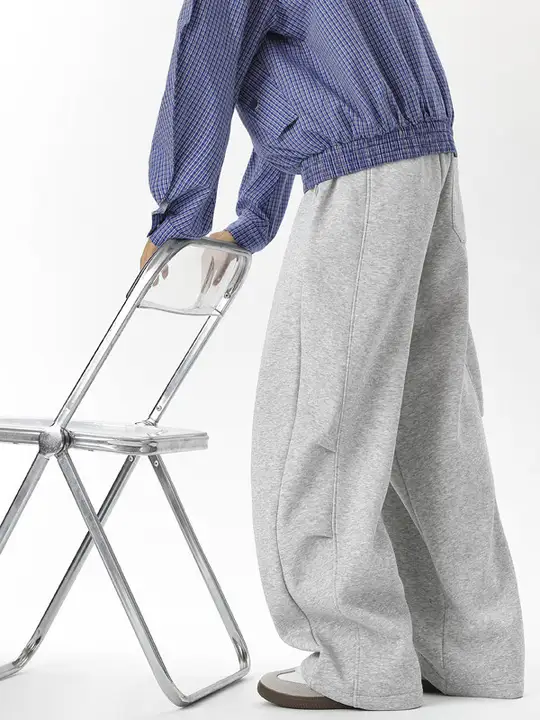 冬用 コットン混 ボア付き パンツ【プリーツデザイン・ワイドレッグ】