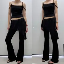 レースフリル付き ヨガパンツ【ウエストゴム・フレアデザイン・女性用】（セットアップ対応）
