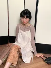 レース透かしデザイン タンクトップドレス【ノースリーブ・小規模デザイン・春用】