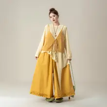 黄色のニットキャミソール【不規則なフリルデザイン・涼しげ・春用・クールコーデ】（セットアップ対応）