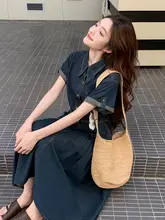 フレンチスタイルレトロデニムシャツワンピース【夏用・フィット・独特なデザイン】