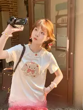 夏用犬刺繍Tシャツ【ショートスリーブ・可愛いデザイン】と赤チェックのスカート（セットアップ対応）