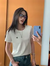 ラブ刺繍 右肩半袖 Tシャツ レディース