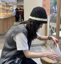 編み柄デザインのサマーハット【レディース・カラーブロック・小さめフィッシャーマンハット・日焼け防止  】