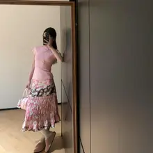 デザイン性のあるスカート【ハンドメイド感・カラーコントラスト・ウエストギャザー】