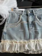 フリル付きデザインのデニムミニスカート【ストレッチ・ハイウエスト・魅力的なシルエット】