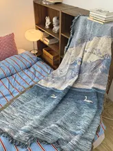 雪山と白鳥の風景タペストリー【クリームカラー・インテリア装飾用・ソファカバー・毛布】