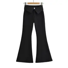 ZRSHOP フレアパンツ【Vウエストデザイン・ロング丈・秋用・細見え効果】