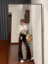カラフルな微喇デザインのデニムパンツ【高腰・ルーズフィット・春夏向け】