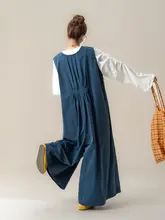 湖色リネン風ルーズサロペットパンツ【レディース・春夏向け・ワイドレッグ・カジュアル】（セットアップ対応）
