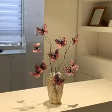 高級感ある蝶デザインの造花とガラス花瓶【インテリア・カフェ用・デスク装飾】