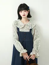 ストライプ柄のデニムサスペンダードレスシャツ【リボンデザイン・シンプルスタイル】（セットアップ対応）