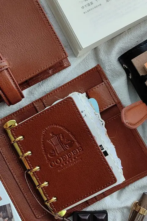 手作りコーヒーシリーズ ヴィンテージ本革コーヒーカラー 手帳型バインダー【A5サイズ・活用ガイド付き】