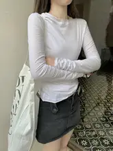 微透け加工の丸首白色長袖Tシャツ【UVカット・秋冬用・スリムフィット】