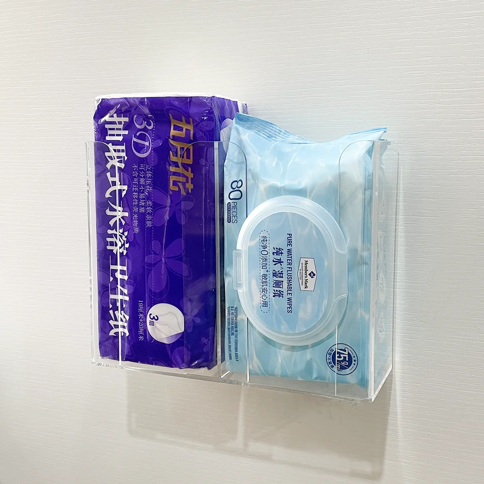 壁掛けトイレットペーパー収納ボックス【穴あけ不要・湿式トイレットペーパー用】