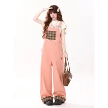 ヴィンテージ風フラワープリントサロペットパンツ【夏用・・ワイドレッグ】（セットアップ対応）