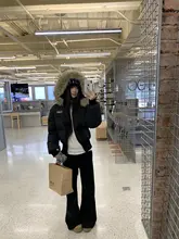 感漂うブラック加絨ワイドパンツ【秋冬用・微喇デザイン・女性用】