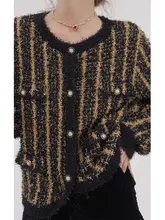 高級感ある黒金ニットカーディガン【クラシックデザイン】