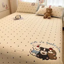 水洗棉毛巾刺繍ベッドカバー【子供用・カートゥーンデザイン・滑り止め付き・タタミ用・マットレス】