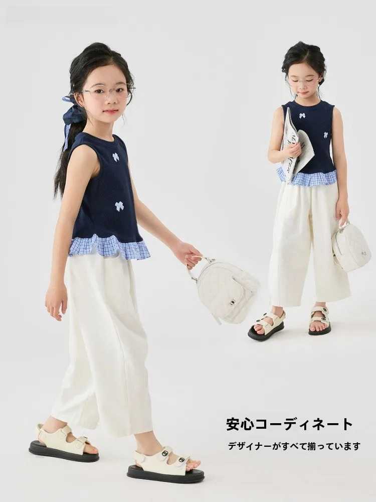 女の子用夏のノースリーブトップスとパンツセット：小学3年生の女の子に人気の軽量通勤コーデ