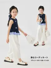 女の子用夏のノースリーブトップスとパンツ【おしゃれなコーディネート・子供用】（セットアップ対応 ）