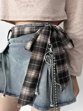 Y2Kスタイル 長方形チェック柄シルクスカーフベルト【チェーン付き・デニムパンツと相性抜群】（セットアップ対応）