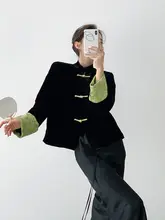 春秋向けコントラストボタンのショートジャケット【レトロ・新中式・ルーズフィット・スリム効果】