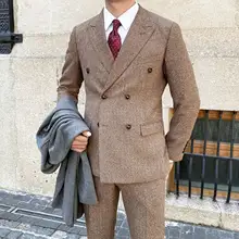 メンズ ヴィンテージ風 ダブルブレストスーツセット【粗花柄・カジュアル・フォーマル】