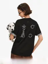 斑点柄ビンテージスポーツTシャツ【半袖・ユニセックス・犬のプリント】