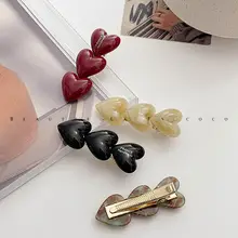 ダックビルクリップ 前髪留め アセテート 立体ハート フランスロゴ ゴールド 韓流 きれいめ おしゃれ