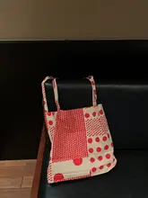 赤いドット柄キャンバストートバッグ【ショルダー用・女性向け・おしゃれ】