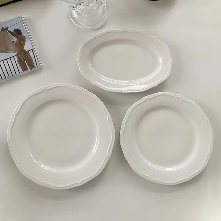 フランス風レトロラインセラミックプレート【デザート・シンプル・高級感】