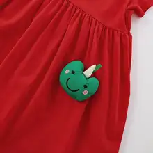 ワンピース キッズ ガールズ 半袖 コットン100% クルーネック 可愛い レッド 夏