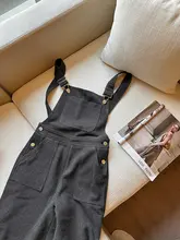 秋季トレンドのボタン付きストレートサロペットパンツ【レトロデザイン・大人カジュアル・バックストラップ】（セットアップ対応）