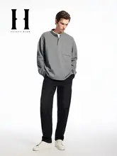 シンプルで快適な男性用スウェットシャツ【クラシックヘンリーネック・秋用・フィット】