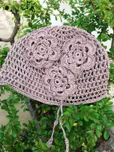 ハット レディース リネンニット かぎ針編み 花柄 透かし編み 通気性 おしゃれ 上品 ヴィンテージ インスタ映え 夏