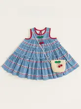 夏用コットン女児用ワンピース【ストロベリーチェック・タンクトップスタイル・ビーチ用】
