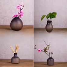 粗陶製 ハンドメイドデザイン フラワーベース【和風・デスクトップ用・復古スタイル】