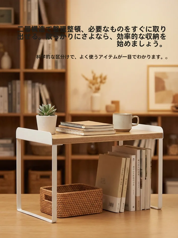 木製デスクトップパソコンスタンド【収納機能付き・リビングや寝室に最適】