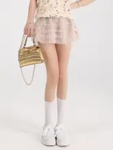 透け感のあるハイウエストミニスカート【レイヤードAライン・プリーツ・女性用】