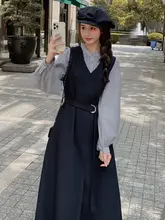 落ち感のある2点セットドレス【レトロなデザイン・春秋用・小柄向け・学院風】（セットアップ対応）