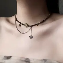 ASYOUWISH ヴィンテージフラワービーズ蝶ネックレス【秋冬用・フリンジデザイン・新中華スタイル】