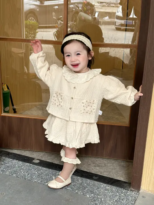 春用 長袖カーディガン付きドレスパンツ【赤ちゃん用・プリンセススタイル・極上の柔らかさ】（セットアップ対応）